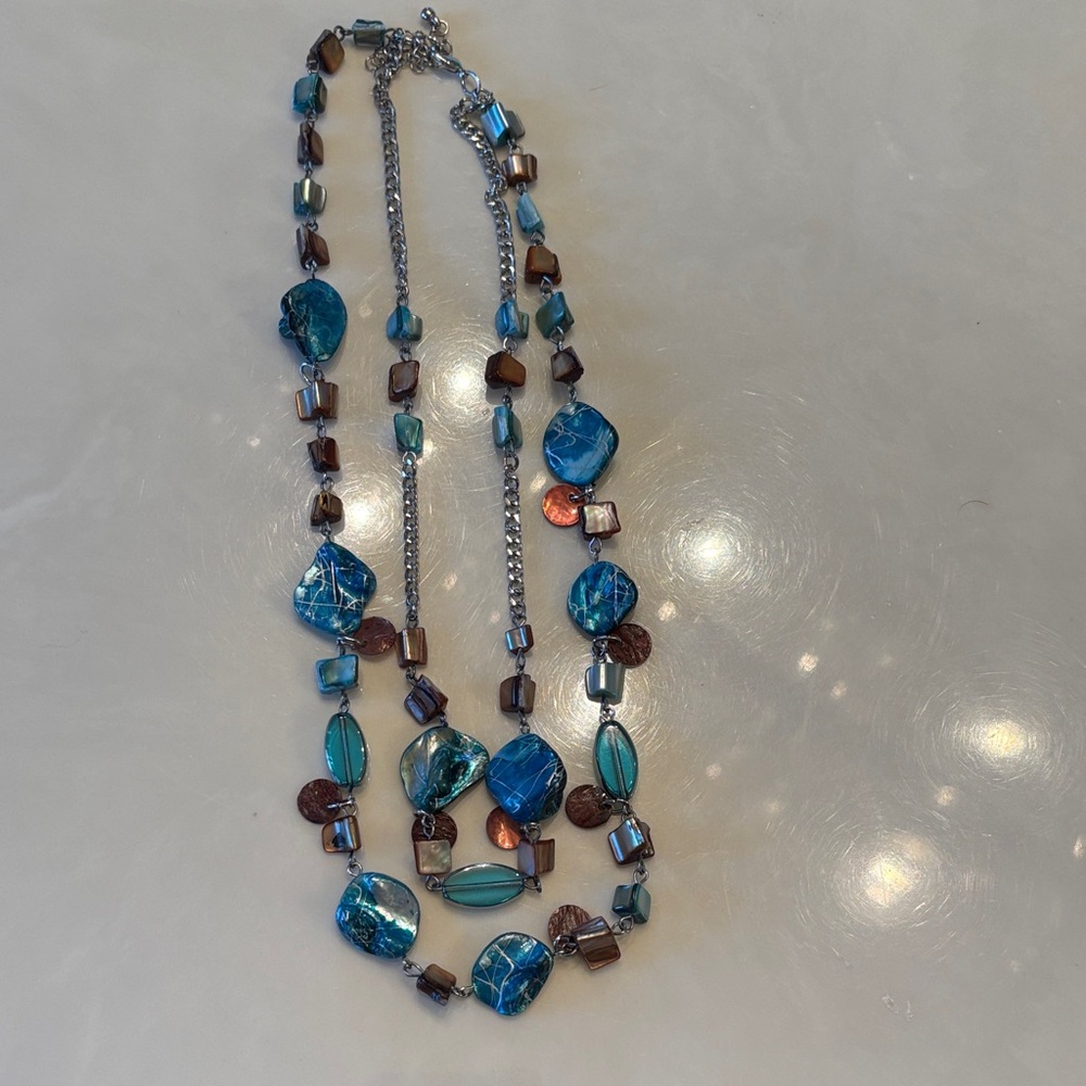 Elegant Blue and Brown Beaded Necklace